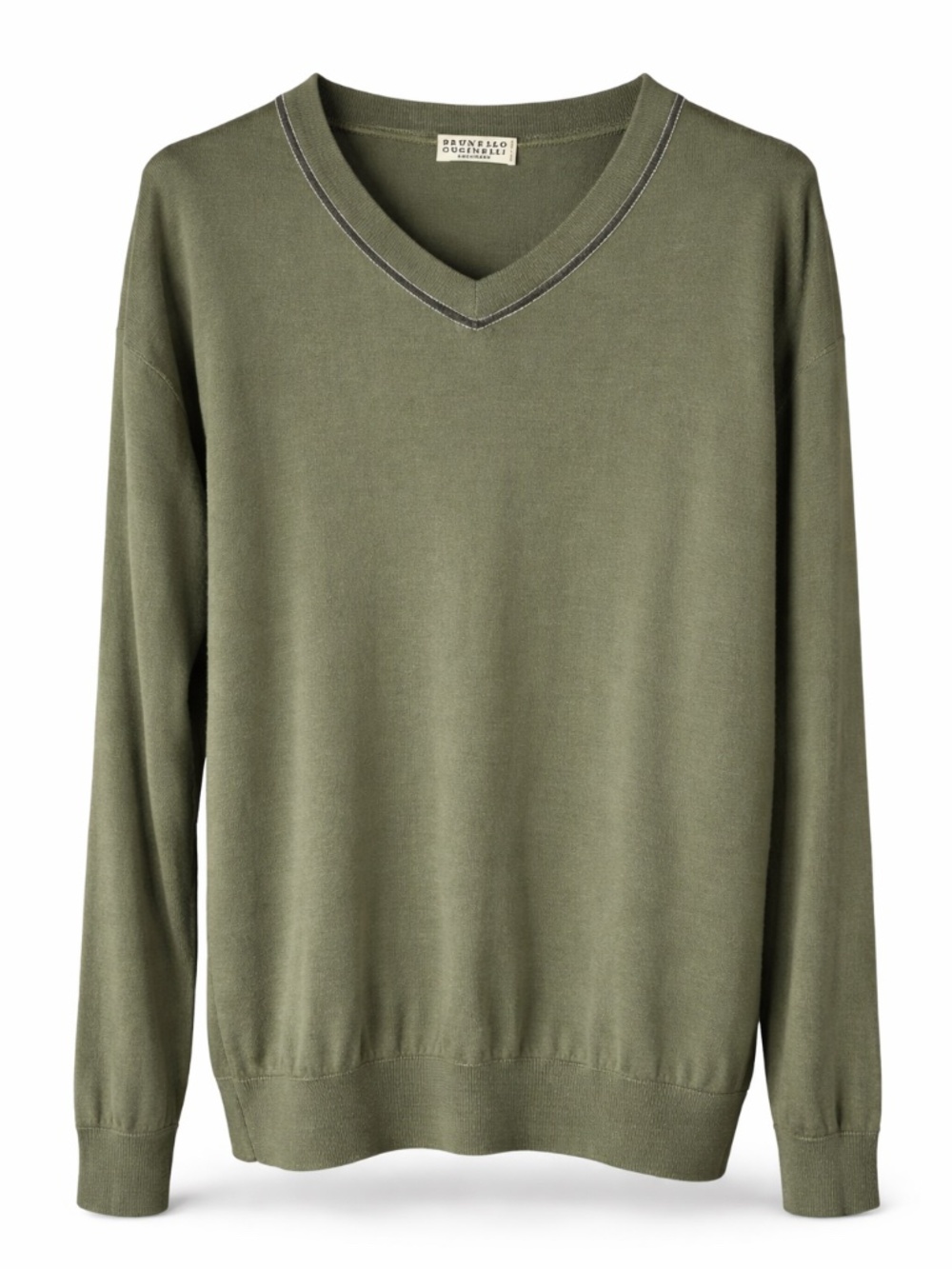 Brunello Cucinelli Cashmere Silk Monili Trim V-Neck Sweater Medium